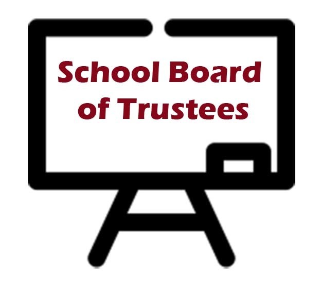Whiteboard clip art with School Board of Trustees written in red 